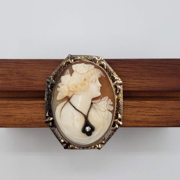 Vintage 1950's Victorian Lady Cameo Pin/Brooch Pendant - Picture 2 of 16